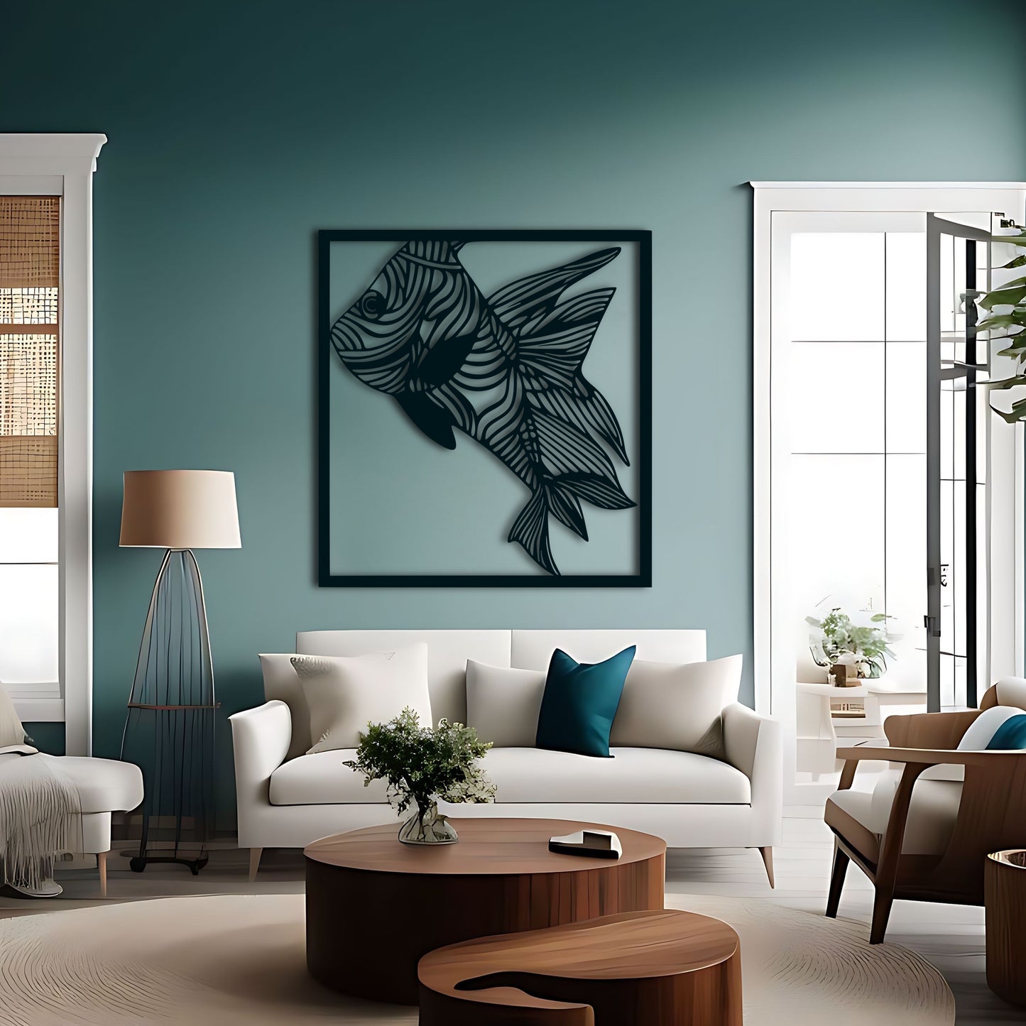 Zebra Pattern Siamese Fighting Fish Metal Wall Art