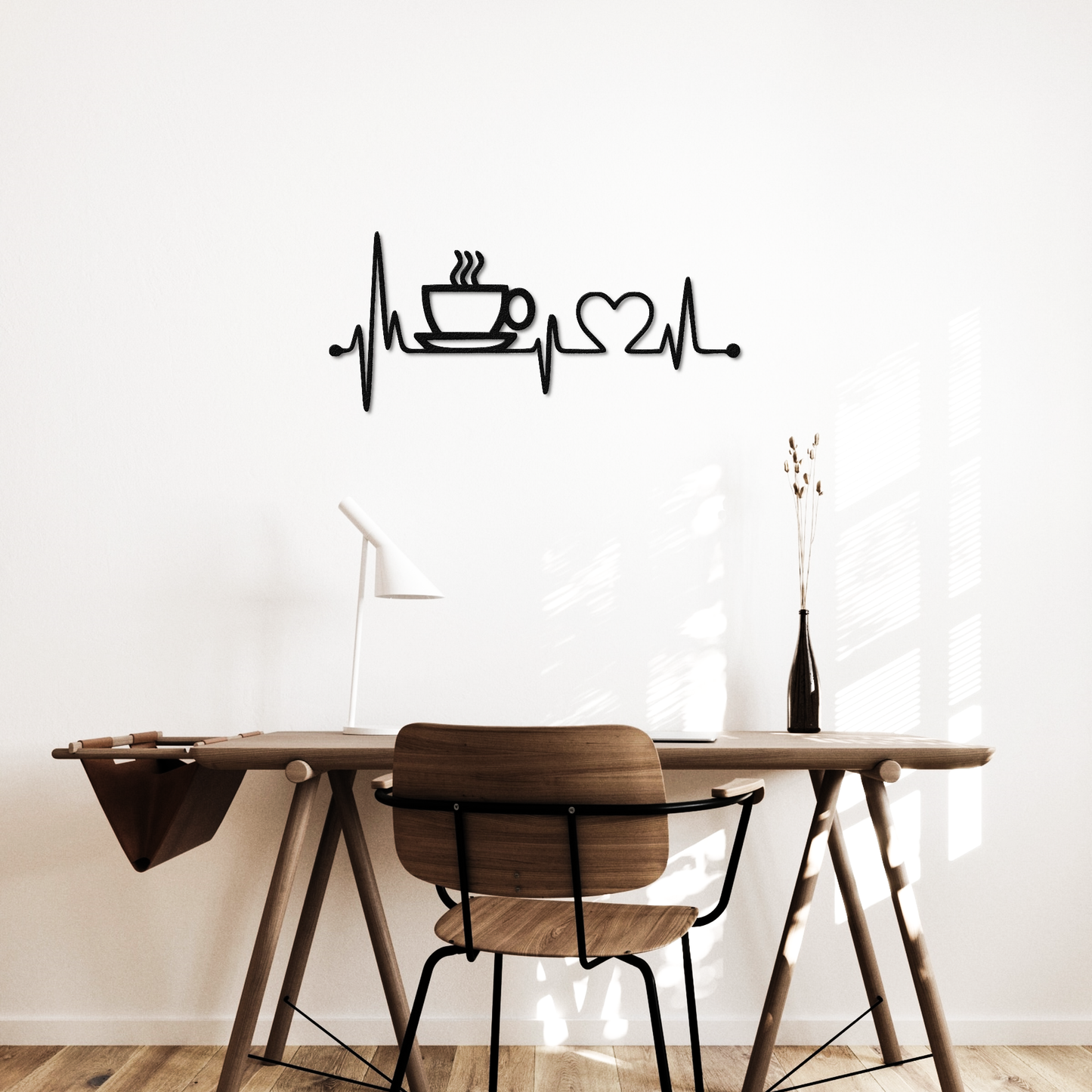 Coffee With Heartbeat Metal Wall Art